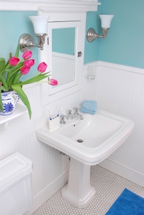Bathroom Classic Blue Wall with White Wainscot